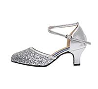 Sandales de Danse Ballroom Femme Classique Chaussures Bout fermé Souple à Bride Réglable Pour achata Cha Cha Performance ode Élégant Soirée Chaussure Robe (Silver, 39)