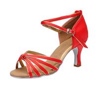 Sandales de danse latine à talons hauts de 7 cm pour femmes,avec nœud décoratif,semelle antidérapante,chaussures habillées confortables à talon moyen pour les occasions Chaussure Femme ete 31