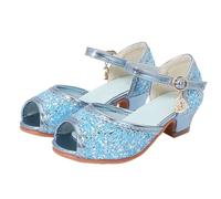 Sandales de fête à paillettes à talons hauts pour filles - Pour l'été - Antidérapantes - Légères et confortables - Pour la plage, les occasions formelles - Chaussures habillées, bleu, 32 EU