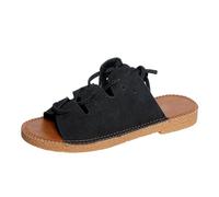 Sandales de gladiateur à lanières pour femme - Chaussures romaines plates - Bout carré - Lacets - Sangle de cheville - Confortable - Plat - Bout ouvert - Style décontracté - Pour l'été - Chaussures