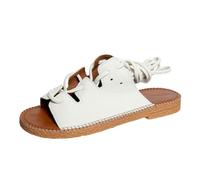 Sandales de gladiateur à lanières pour femme - Chaussures romaines plates - Bout carré - Lacets - Sangle de cheville - Confortable - Plat - Bout ouvert - Style décontracté - Pour l'été - Chaussures