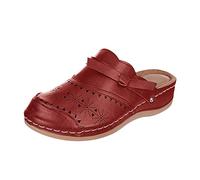 Sandales de jardiner pour femme avec talon compensé - Chaussons légèrement fermés à l'avant creux - Mules confortables à enfiler - Chaussures de jardin, claquettes, sandales de plage, rouge, 40 EU