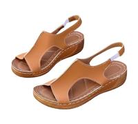 Sandales de marche à talon compensé pour femme - Chaussures romaines confortables à enfiler avec sangle élastique à l'arrière - Bout ouvert - Utilisation quotidienne - Sandales décontractées sans