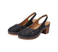 Sandales de marche bohème à talon bloc moyen avec bride arrière découpées au laser et bout fermé pour femme - Style vintage - Talon épais - Sangle de cheville réglable, Noir , 38 EU