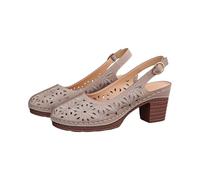 Sandales de marche bohème à talon bloc moyen avec bride arrière découpées au laser et bout fermé pour femme - Style vintage - Talon épais - Sangle de cheville réglable, beige, 40.5 EU