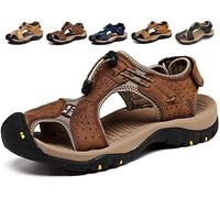 Sandales de Marche Homme Cuir Chaussures Aquatiques Toboggan Bout Fermé Sandales de Sport Randonnée Pêcheur été（Marron Foncé,45/46 EU,45 Taille de la Marque