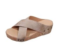 Sandales de marche noires compensées pour femme - Pantoufles d'été pour femme - Chaussures d'été pour femme - Pantoufles pour femme - Pantoufles d'extérieur décontractées pour femme, kaki, 37.5 EU