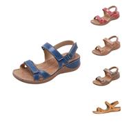 Sandales de marche orthopédiques pour femme - Sandales compensées à bout ouvert - Coupe large - Soutien de la voûte plantaire - Chaussures compensées unies - Chaussures décontractées à enfiler, Bleu