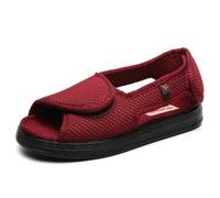 Sandales De Marche pour Diabétiques Personnes Âgées Casual Large Largeur Open Toe Sandales De Marche Pantoufles pour Pieds Enflés Arthrite,Rouge,37 EU