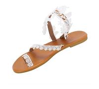 Sandales de Mariage pour Femmes 2023 Nouvelles Femmes bohême Sandales Plates été Plage Dentelle Fleurs Sandales de Demoiselle d'honneur (1 38)