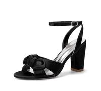 Sandales De Mariée À Talons Carrés Épais avec Nœud Féminin, Bout Rond Bride Arrière Et Boucle À La Cheville Chaussures D'été pour Mariage, Fête Ou Bal,Noir,41 EU
