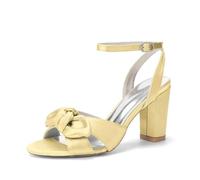 Sandales De Mariée À Talons Carrés Épais avec Nœud Féminin, Bout Rond Bride Arrière Et Boucle À La Cheville Chaussures D'été pour Mariage, Fête Ou Bal,Jaune,39 EU