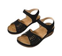 Sandales de plage à semelle souple pour femme - Antidérapantes - Bout ouvert - Utilisation quotidienne - Sandales à fermeture facile pour l'été, la plage, les vacances, les voyages, Noir , 39.5 EU