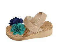 Sandales de plage d'été pour femme - Espadrilles compensées élégantes - Décoration florale - Sandales d'évasion avec sangle de cheville - Respirantes et antidérapantes - Sandales décontractées pour