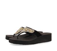 Sandales de Plage Noires à Semelle compensée avec détail de pierrerie Multicolore pour Femme dontreix