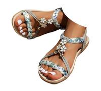 Sandales de plage pour femme - Sandales plates élégantes avec sangle de cheville élastique - Sandales de plage décontractées à bout ouvert - Sandales romaines confortables - Chaussures élastiques