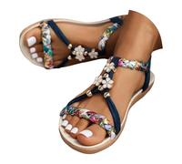 Sandales de plage pour femme - Sandales plates élégantes avec sangle de cheville élastique - Sandales de plage décontractées à bout ouvert - Sandales romaines confortables - Chaussures élastiques