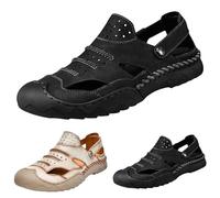 Sandales de plage pour homme à bout fermé - Chaussures de marche en cuir à enfiler - Sandales de pêcheur creuses durables - Sandales de trekking, de plage - Chaussures aquatiques avec patins