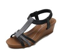 Sandales De Plage Style Été, Sandales Compensées Rétro À Bride Élastique Et Bout Ouvert Pour Femme, Chaussures Romaines Respirantes À Plateforme, Pour Loisirs, Les Fêtes Et Le Travail(Black,36 EU)