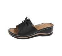 Sandales de plage vintage ethnique d'été - Pantoufles pour femme - Confortables - Sandales d'extérieur compensées - Grandes tailles - Respirantes - Bout ouvert - Sandales de loisirs, Noir , 39 EU