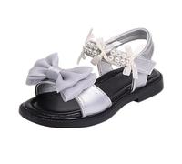 Sandales de princesse pour fille avec fleurs et nœud - Semelle souple - Avec perles, strass et paillettes - Légères - Séparateurs d'orteils antidérapantes - Pour la plage - Décontractées - Chaussures