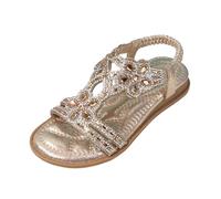 Sandales de princesse pour fille, sandales à bride arrière en strass, sandales à bride élastique à la cheville, chaussures de plage décontractées de style bohème (Gold, 28.5 Little Child)