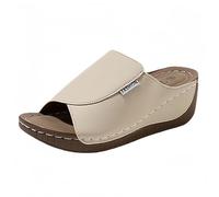 Sandales de soutien de la voûte plantaire pour femme - Coupe large - Sandales orthopédiques en cuir - Antidérapantes - Pantoufles tendance à bouche de poisson - Mules d'été confortables pour