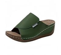 Sandales de soutien de la voûte plantaire pour femme - Coupe large - Sandales orthopédiques en cuir - Antidérapantes - Pantoufles tendance à bouche de poisson - Mules d'été confortables pour