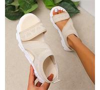 Sandales de Sport À Plateforme pour Femmes Sandales À Enfiler Confortables et Extensibles Sandales D'été Respirantes À Bout Ouvert Chaussures de Marche,Beige,US6/EU37