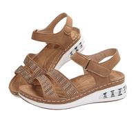 Sandales De Sport À Plateforme Sandales Orthopédiques D'été for Femmes avec Coussin d'air Sandales Brillantes avec Strass Chaussures De Marche À Bout Ouvert for L'extérieur(Brown,40 EU)