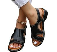 Sandales de Sport Compensées pour Femme Chaussures Plates À Plateforme Confortable D'été Sandales À Bride À La Cheville en Cuir Chaussures de Marche,Noir,US10/EU41