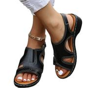 Sandales de Sport Compensées pour Femme Chaussures Plates À Plateforme Confortable D'été Sandales À Bride À La Cheville en Cuir Chaussures de Marche,Noir,US8/EU39