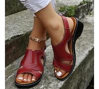 Sandales de Sport Compensées pour Femme Chaussures Plates À Plateforme Confortable D'été Sandales À Bride À La Cheville en Cuir Chaussures de Marche,Rouge,US11/EU42