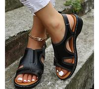 Sandales de Sport Compensées pour Femme Chaussures Plates À Plateforme Confortable D'été Sandales À Bride À La Cheville en Cuir Chaussures de Marche,Noir,US5/EU36