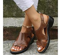 Sandales de Sport Compensées pour Femme Chaussures Plates À Plateforme Confortable D'été Sandales À Bride À La Cheville en Cuir Chaussures de Marche,Marron,US5/EU36