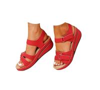 Sandales de sport confortables et orthopédiques pour femme - Plateforme antidérapante - Sandales habillées à bout ouvert - Pour la fête, la marche, la plage, la randonnée, rouge, 39 EU