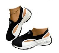 Sandales de sport élégantes et respirantes en maille pour femme - Élastique - Confortables - Orthopédiques - Bout fermé - Chaussures orthopédiques légères, Noir , 39 EU