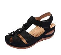 Sandales de sport pour femme plateforme d'été Sandales de sport orthopédiques confortables bout fermé Plage Sandales plates antidérapantes Marche Chaussures Randonnée Fête Trekking, Noir , 37 EU