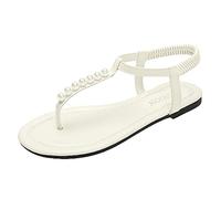 Sandales de style féerique à fond plat et à bout clipsé pour femme en été 2023, tendance du soir perlé, chaussures de plage romaines en forme de T, chaussures de plage pour femme, chaussures 43