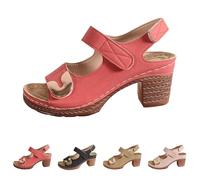 Sandales de trekking pour femme - Avec semelle intérieure en cuir PU - Sandales d'été avec talon bloc - Chaussures d'été - Sangle de cheville réglable - Escarpins à barrettes, rouge, 43 EU