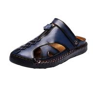 Sandales décontractées à bout fermé pour homme - Aspect cuir - Chaussures de marche d'été avec fermeture éclair sur le devant - Chaussures d'extérieur respirantes pour un usage quotidien, bleu, 39 2/3