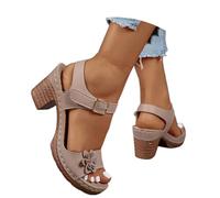 Sandales décontractées à semelle légère et flexible pour femmes - style européen rétro design ajusté par bride et talon moyen parfaites pour été et (Khaki, 41)