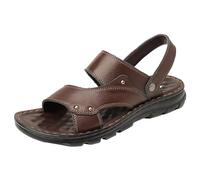 Sandales décontractées en cuir pour homme - Chaussures de marche classiques à bout ouvert - Chaussures d'été respirantes avec sangle réglable pour les vacances, marron, 39 1/3 EU