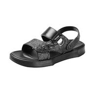 Sandales décontractées en cuir synthétique à bout ouvert pour homme, texture crocodile, chaussures d'été pour tous les jours, loisirs, vacances, Noir , 38 2/3 EU