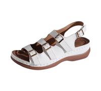 Sandales décontractées femme à bride arrière avec talon bas pour une marche confortable en toute saison (White, 42)