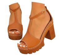Sandales décontractées pour femme avec boucle, bout ouvert, talon épais, idéales pour la plage, l'école ou la fête, combinées avec des lunettes de soleil ou un sac, kaki, 36 EU