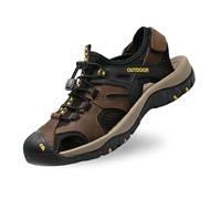 Sandales décontractées pour homme Cuir authentique Antidérapantes et respirantes Multi-lanières, plates, bout ouvert, boucle tendance, minimalistes Activités extérieures Randonnée, marche, sport Adapt