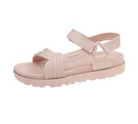 Sandales décontractées rembourrées à semelle épaisse pour femme, sandales de marche avec sangles réglables, chaussures en caoutchouc confortables à semelle souple pour la randonnée en montagne, beige