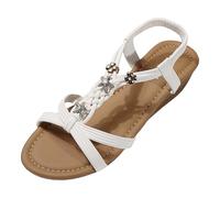 Sandales d'été 2026 pour femme - Confortables - Style décontracté - Talon moyen - À enfiler - Bout ouvert - Couleur pure - Chaussures de plage, de marche, de voyage et de port quotidien, blanc, 36.5