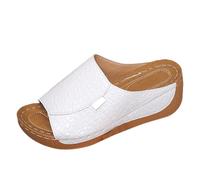 Sandales d'été 2026 pour femme - Plateforme confortable - Soutien de la voûte plantaire - Couleur unie - Respirant - Chaussures orthopédiques en cuir - Pour la marche toute la journée, blanc, 37 EU